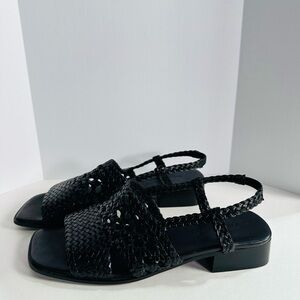 Vintage Sesto Meucci Black Woven Leather Slingback Sandals